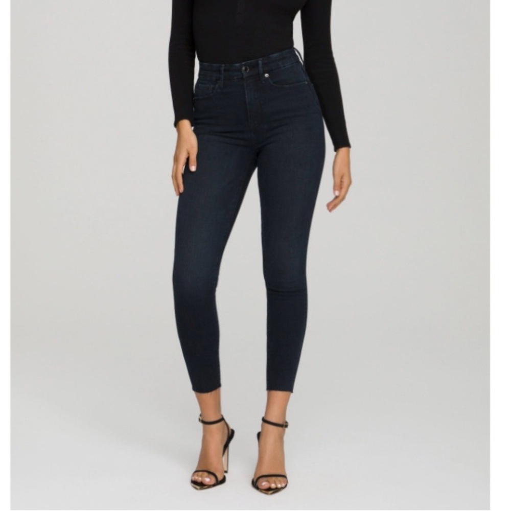 Good Waist Crop Jeans Raw Hem Good American High Rise Skinny Leg Size 4 27
